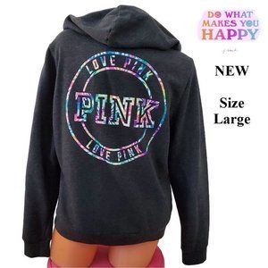 💖 PINK VS RARE Limited Edition Rainbow Tie Dye Logo Full Zip Hoodie L NEW!